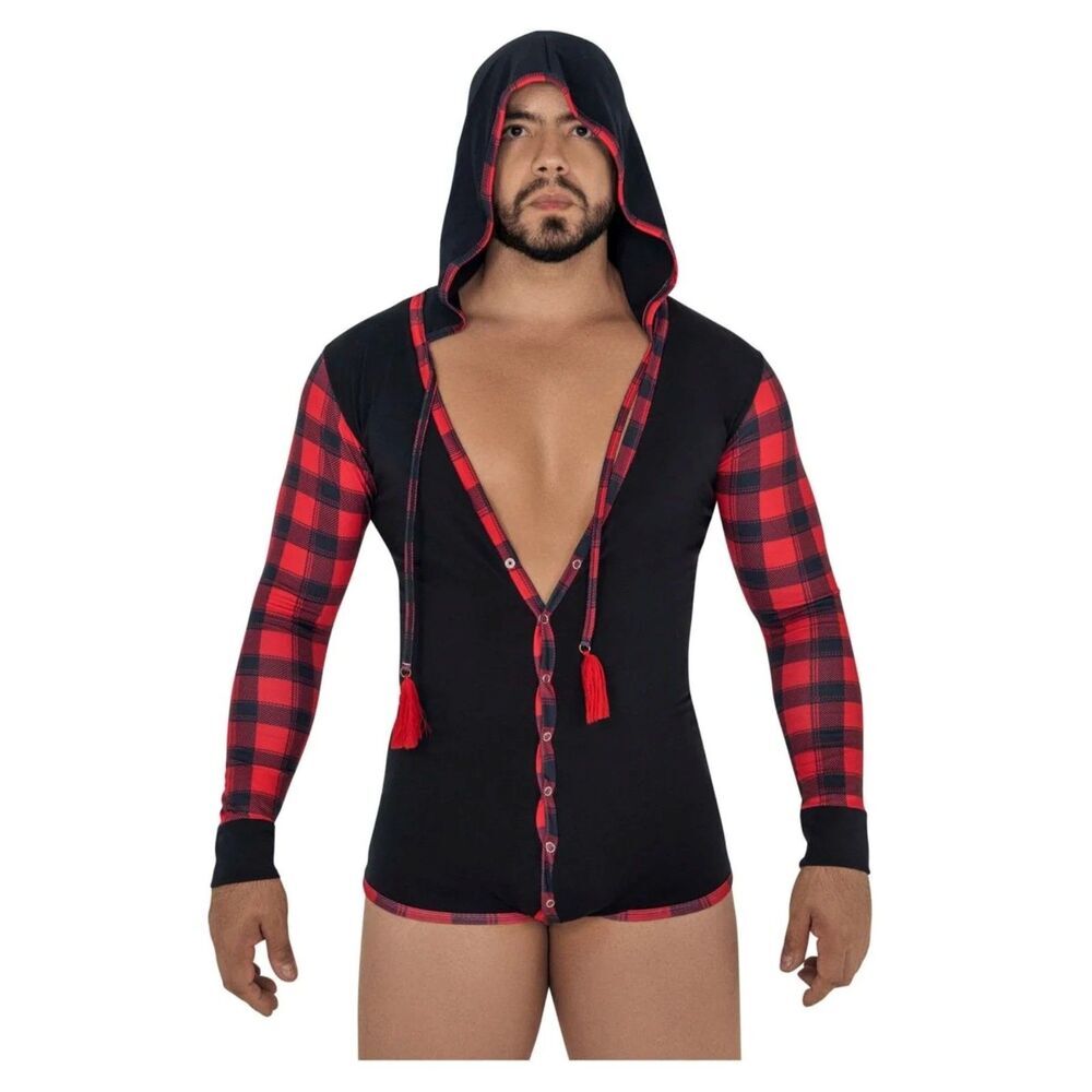[L-3XL] Candyman Men's Black & Red  Hoodie Bodysuit 99575
